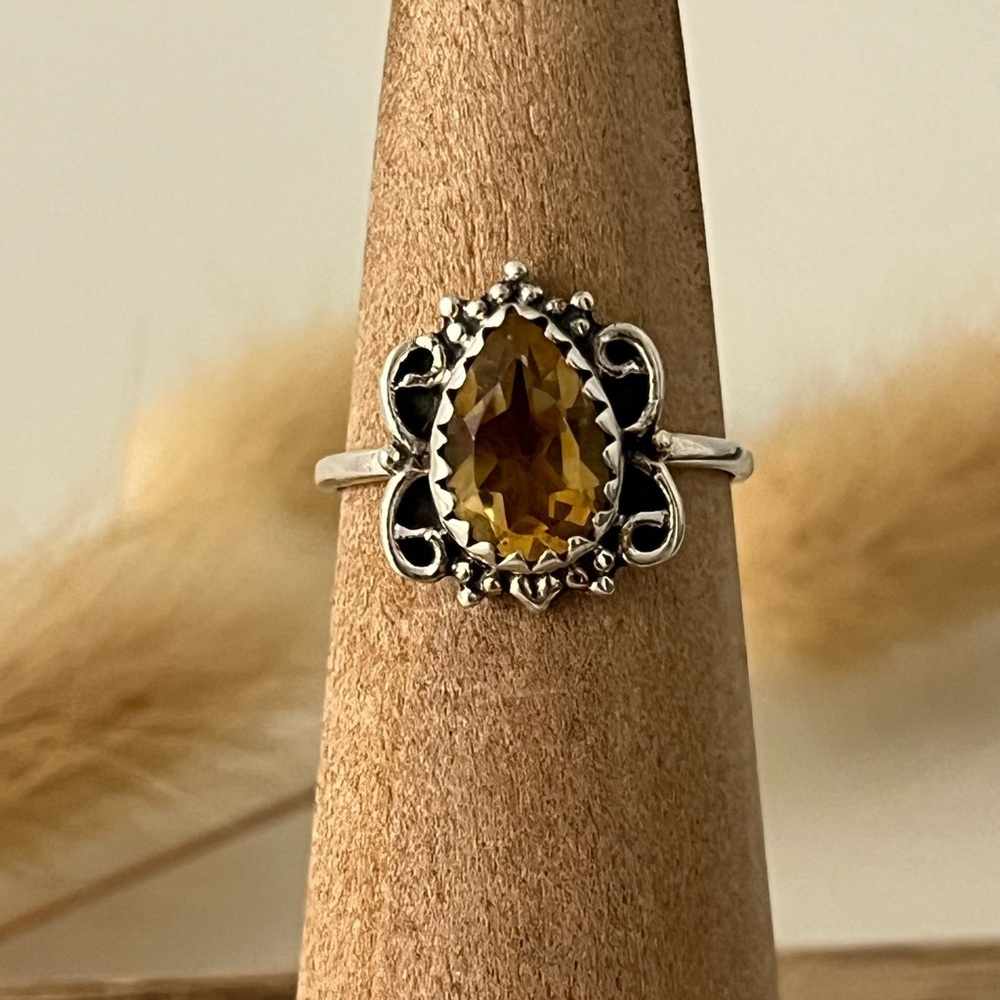 New Dainty 925 Solid Sterling Silver Citrine Gemstone Ring Multiple Sizes